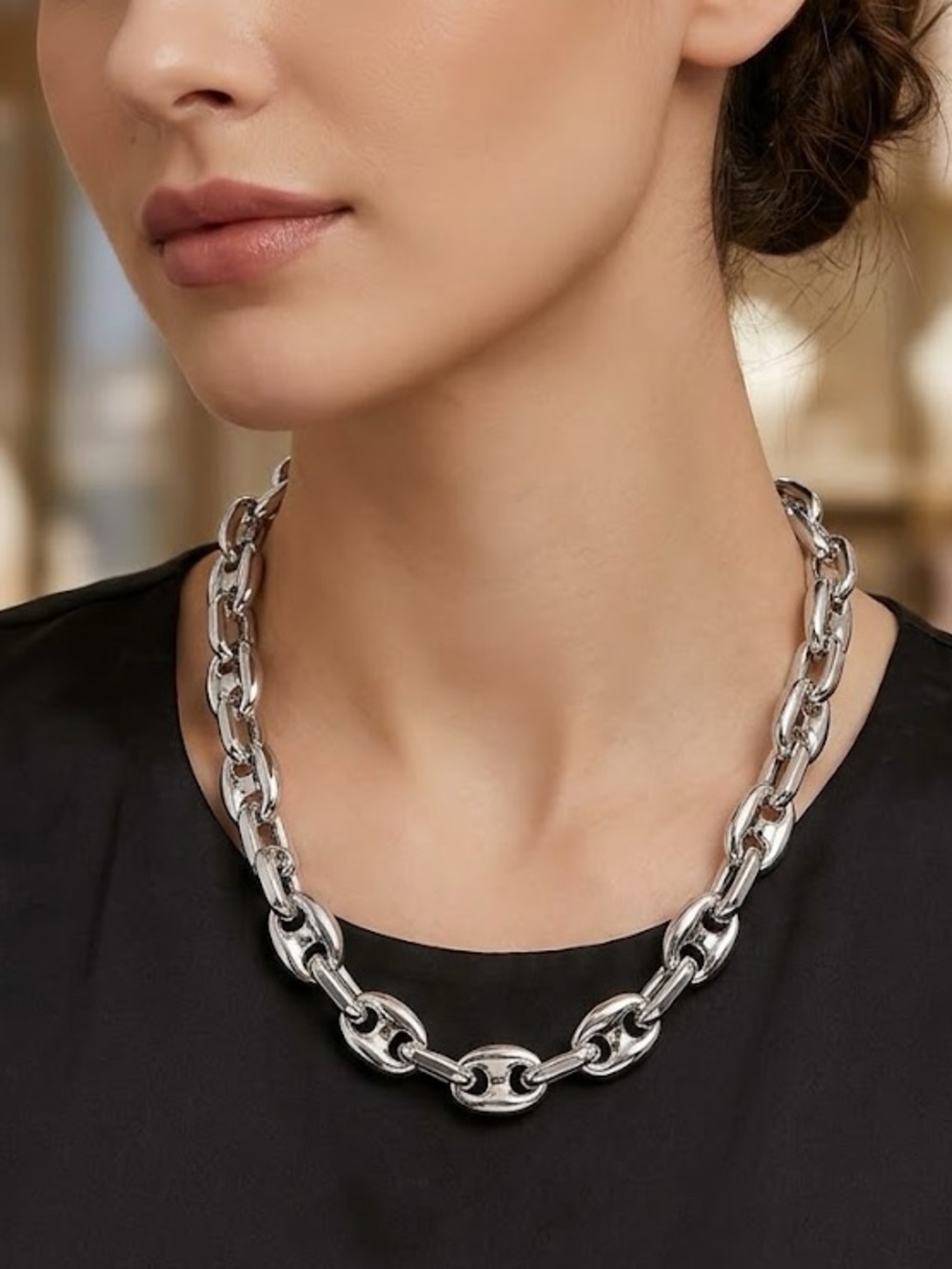 New White Gold Plated Link Chain Necklace - 16”